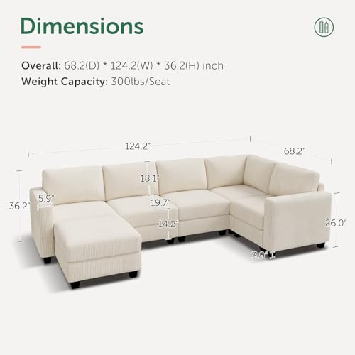 HONBAY Corduroy Modular Sectional Couch with Storage L-Shaped Sectional Couches for Living Room 6 Seater Modular Sofa, Dark Gray