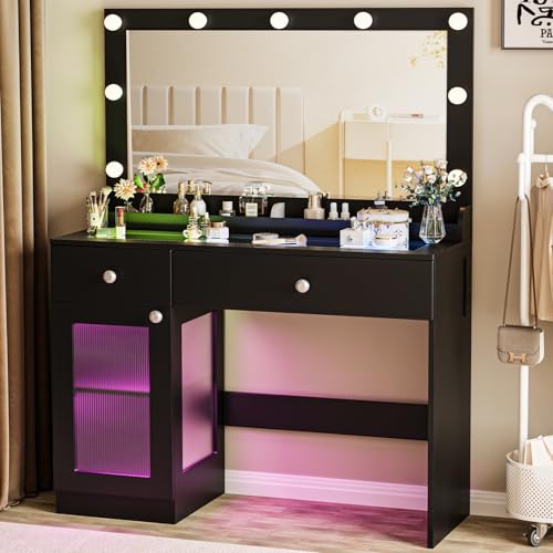 Vanity Desk with Large Mirror and Lights