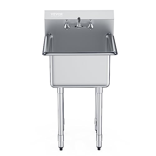 VEVOR Stainless Steel Prep & Utility Sink, 1 Compartment Free Standing Small Sink Include Faucet & legs