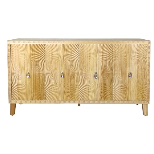 Wood Sideboard Buffet Cabinet Farmhouse Double Door Sideboard Buffet Cabinet 60 Inch Wood Kitchen Storage Cabinet for Living Room Kitchen Entryway