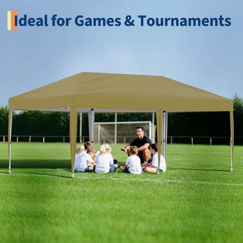 10x20 Pop Up Canopy - Easy Up Camping Tent with One Roller Bag, 3 Adjustable Height, 4 Weight Bags for Deck, Garden, Sports, Beach, Party - White