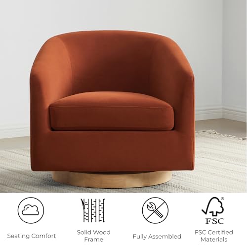 CHITA Swivel Accent Chair, FSC Certified Upholstered Fabric Barrel Chair for Living Room, Fully Assembled, Flax Beige