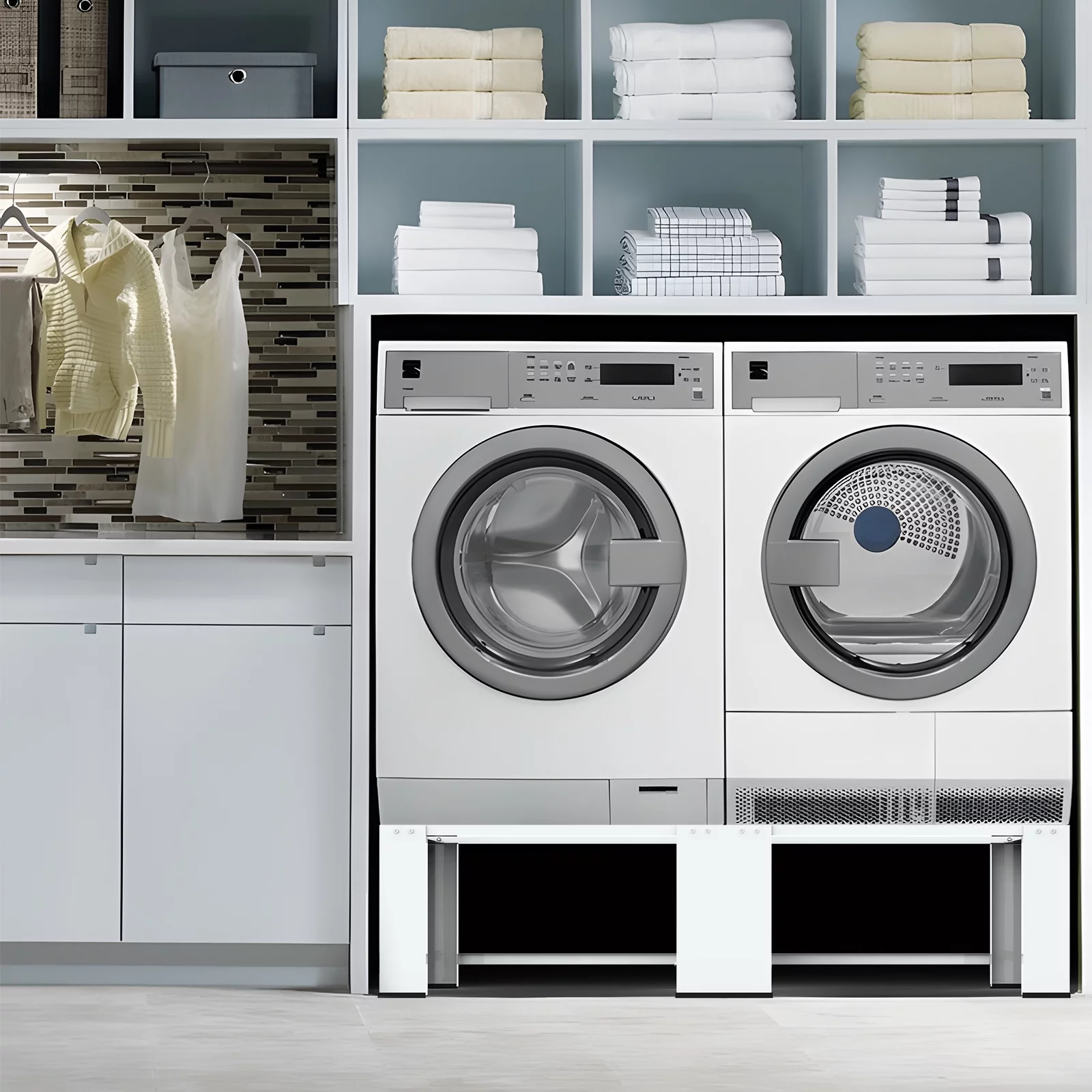 Wash Dryer Pedestals 29" 2-in-1 Upgraded Design Matalde Laundry Pedestal Heavy Duty, Washer and Dryer Stand, White