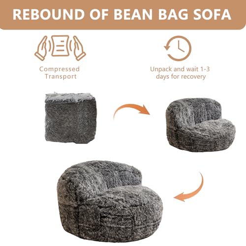 BYBYME Giant Bean Bag Chair, Faux Fur Bean Bag Couch with Filler Large Living Room Bean Bag Chairs for Adults
