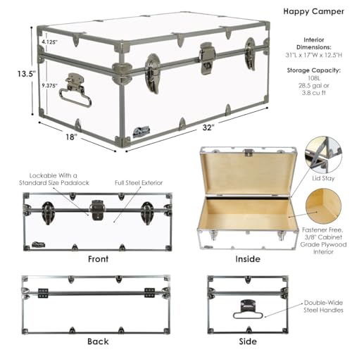C&N Footlockers Camp Trunk Footlocker - Happy Camper with Black Trim 32 x 18 x 13.5 Inches
