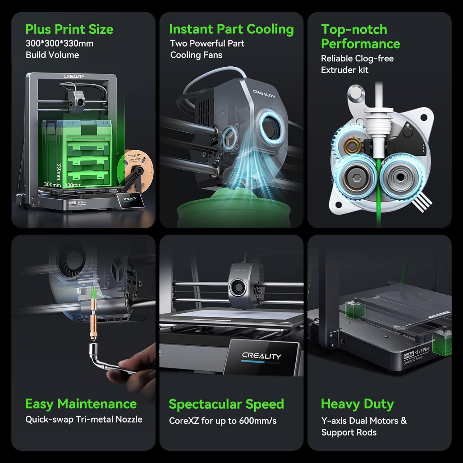 Creality Ender 3 V3 Plus 3D Printer,CoreXZ Speedy 600mm/s High Speed,Clog-Free Extruder,Instant Cooling,Powerful Motors,Stable Rod
