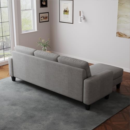 Sofa Couch for Living Room, Small 3-Seat L Shaped Couch Polyester Fabric with Convertible Sofa Bench, Modern Minimalist Couches for Small Space, Blue