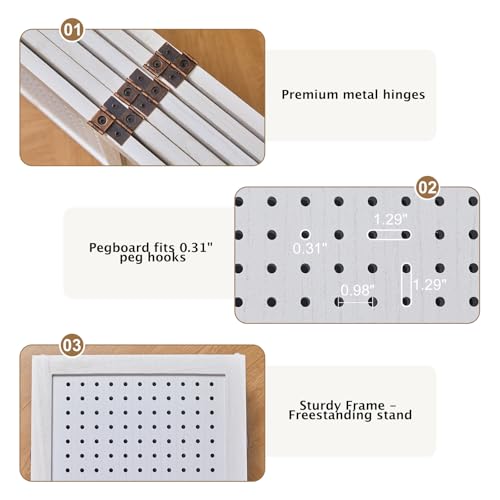 Pegboard Display, 5.6Ft Wooden Room Divider Folding Privacy Screens Portable Freestanding Wall Organizer for Retail Craft Art Display Board (4panels