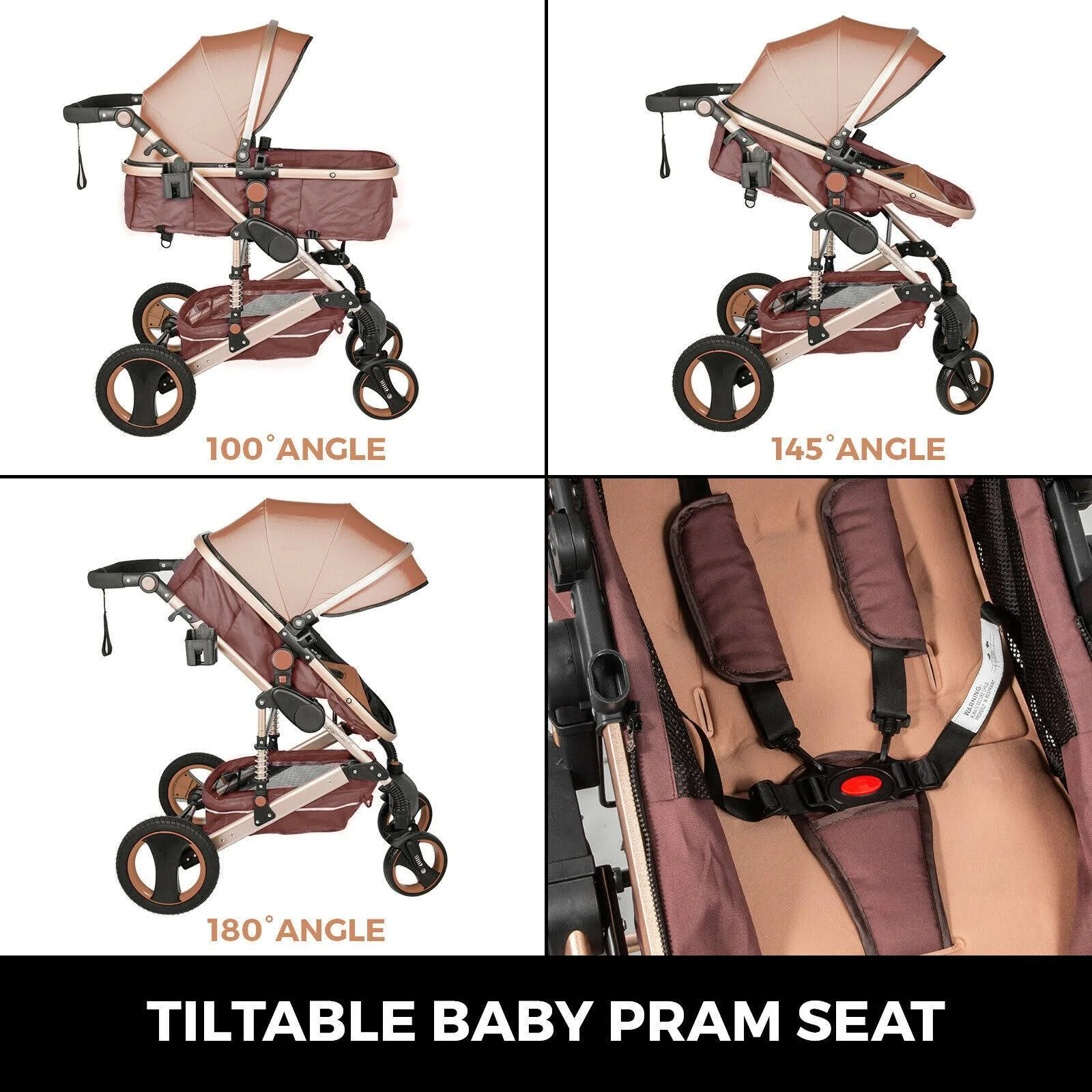 VEVOR Luxury Baby Stroller 2 in 1 Newborn Pram Foldable Infant Pushchair Bassinet Car