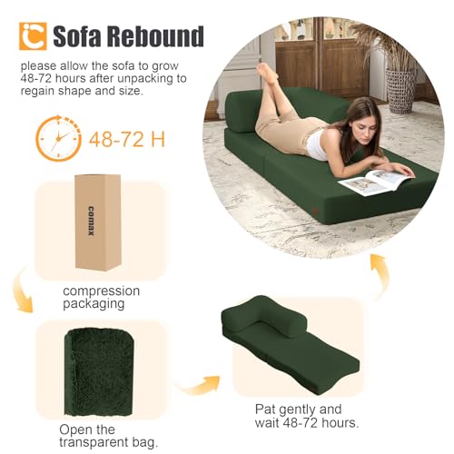 COMAX Folding Sofa Bed, Convertible Chair Bed Corduroy 3-in-1 Foldable Floor Couch with High-Density Foam, Futon Sofa Sleeper Mattress