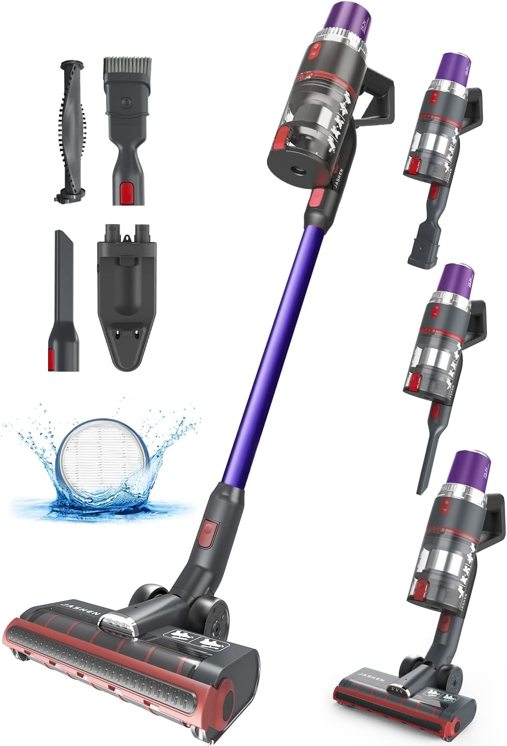 Cordless Vacuum Cleaner, JASHEN V16 Stick Vacuum Cleaner 350W 6 in 1 Lightweight for Hard Floor Carpet Pet Hair