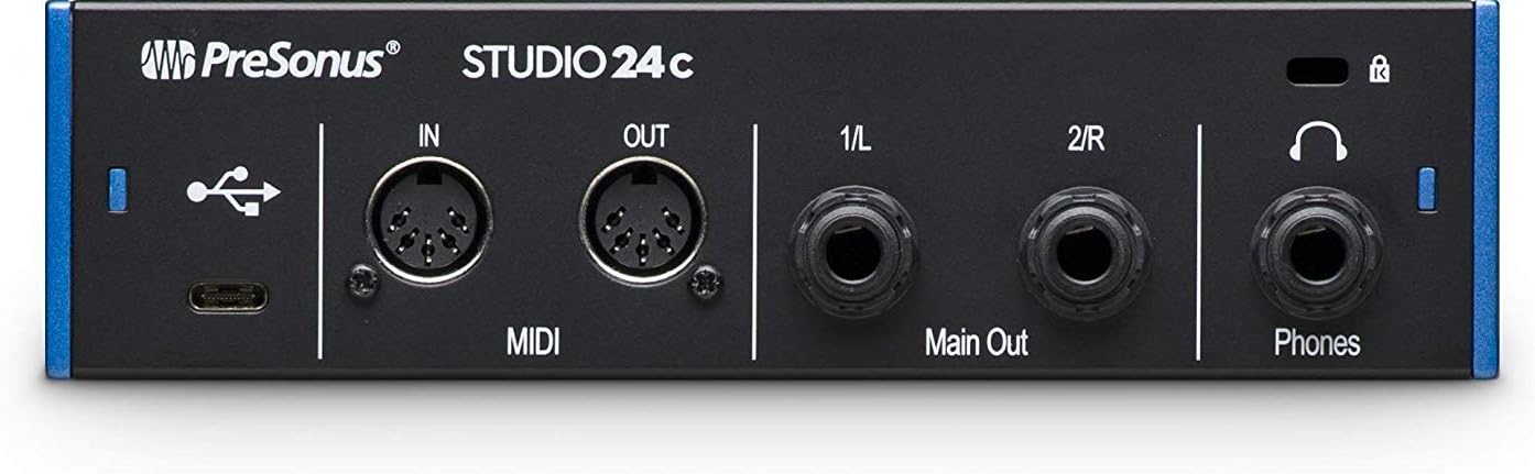 PreSonus Studio 24c 2x2 USB Type-C Audio/MIDI Interface and Studio One Artist Software kit with Condenser Microphone Shockmount, and XLR Cable