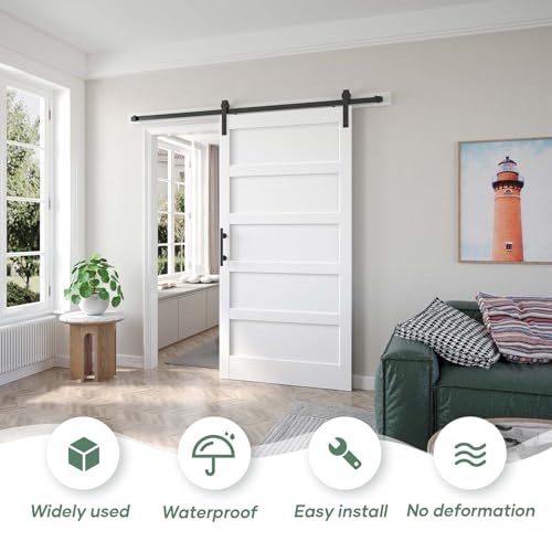 Fredbeck Double 21inx84in White Barn Door and 7FT Sliding Barn Door Hardware Kit Included,Solid,MDF, PVC Surface,DIY Assembly,5-Panel