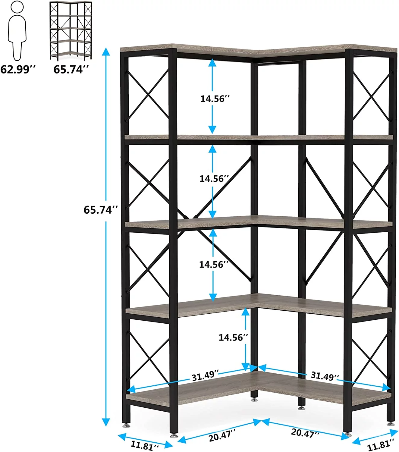Tribesigns 5-Shelf Corner Bookshelf, Large Modern Corner Bookcase