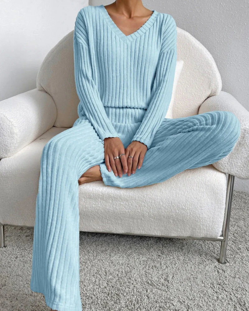 Soft V-Neck Two-Piece Lounge Set