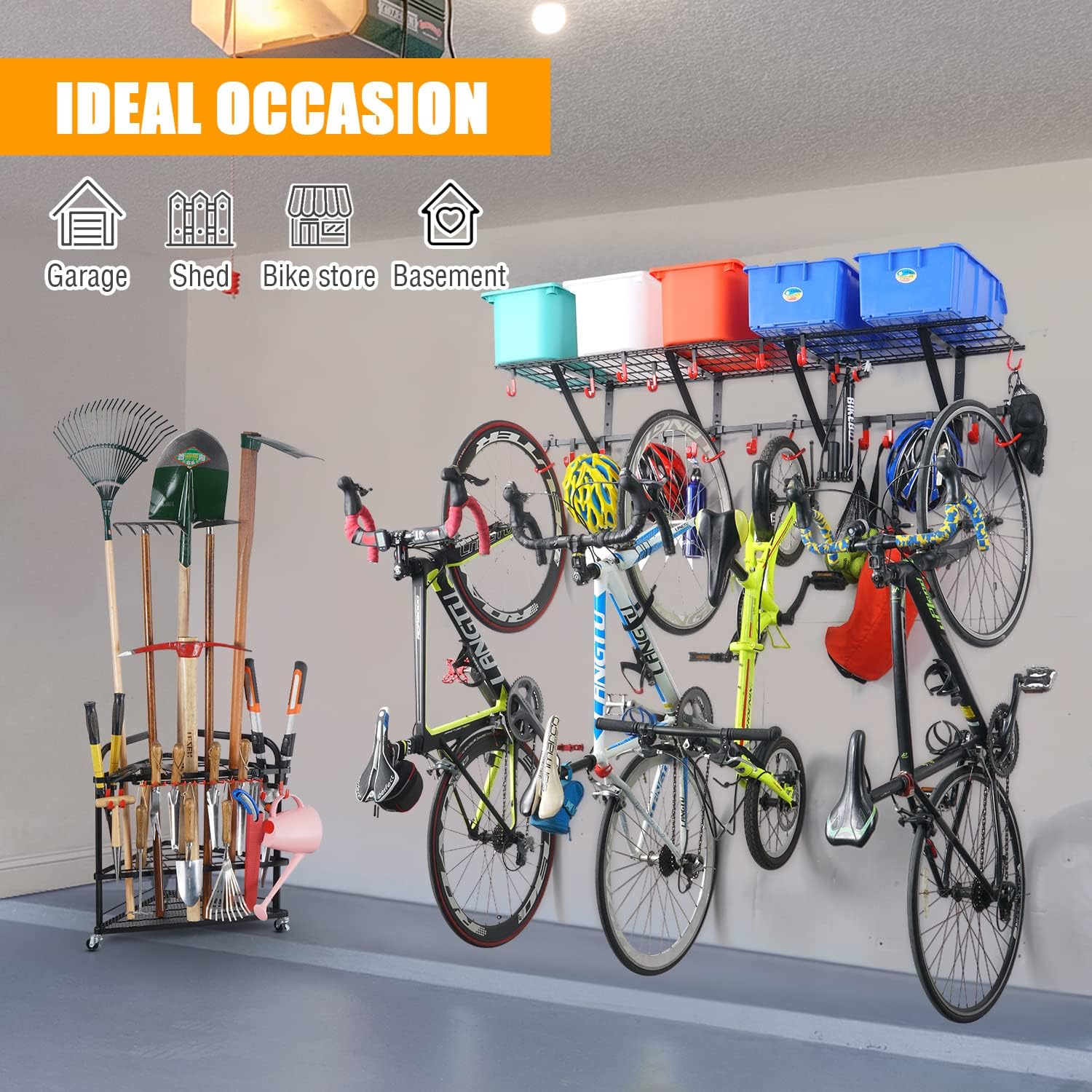 PLKOW Garage Wall Shelving 2-Pack Includes Bike Hooks, Wall Shelves Garage Organizer with Vertical Bike Hanger, Powder Coated Steel (2-Pack)