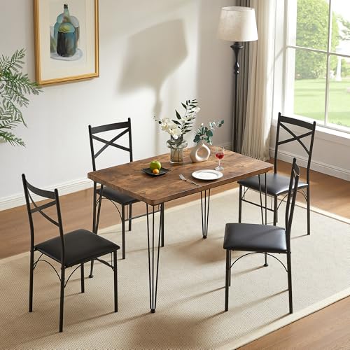 VECELO Kitchen Dining Room Table Set with 2 Chairs for Small Space, Apartment,Metal Steel Frame