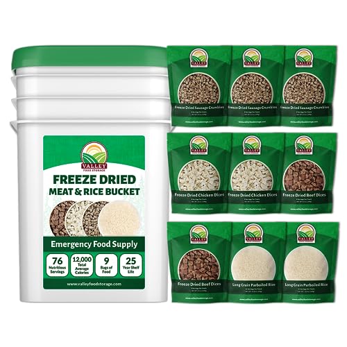 76 Serving Freeze Dried Meat & Rice Bucket | Premium Emergency Food Supply, Contains 1