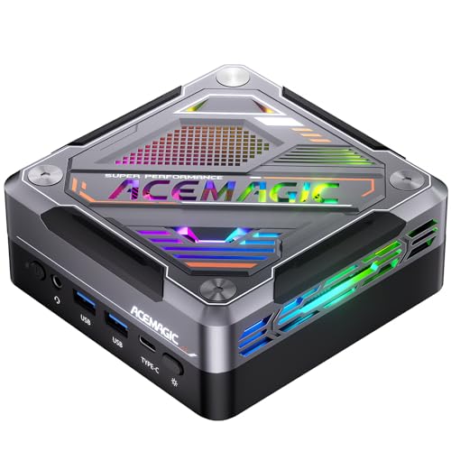ACEMAGIC AM18 Mini PC, AMD Ryzen 7 7840HS (8C/16T, up to 5.1GHz), 32GB DDR5 512GB PCle 4.0 M.2 SSD, Mini Computer AMD Radeon 780M, USB4+HDMI+DP
