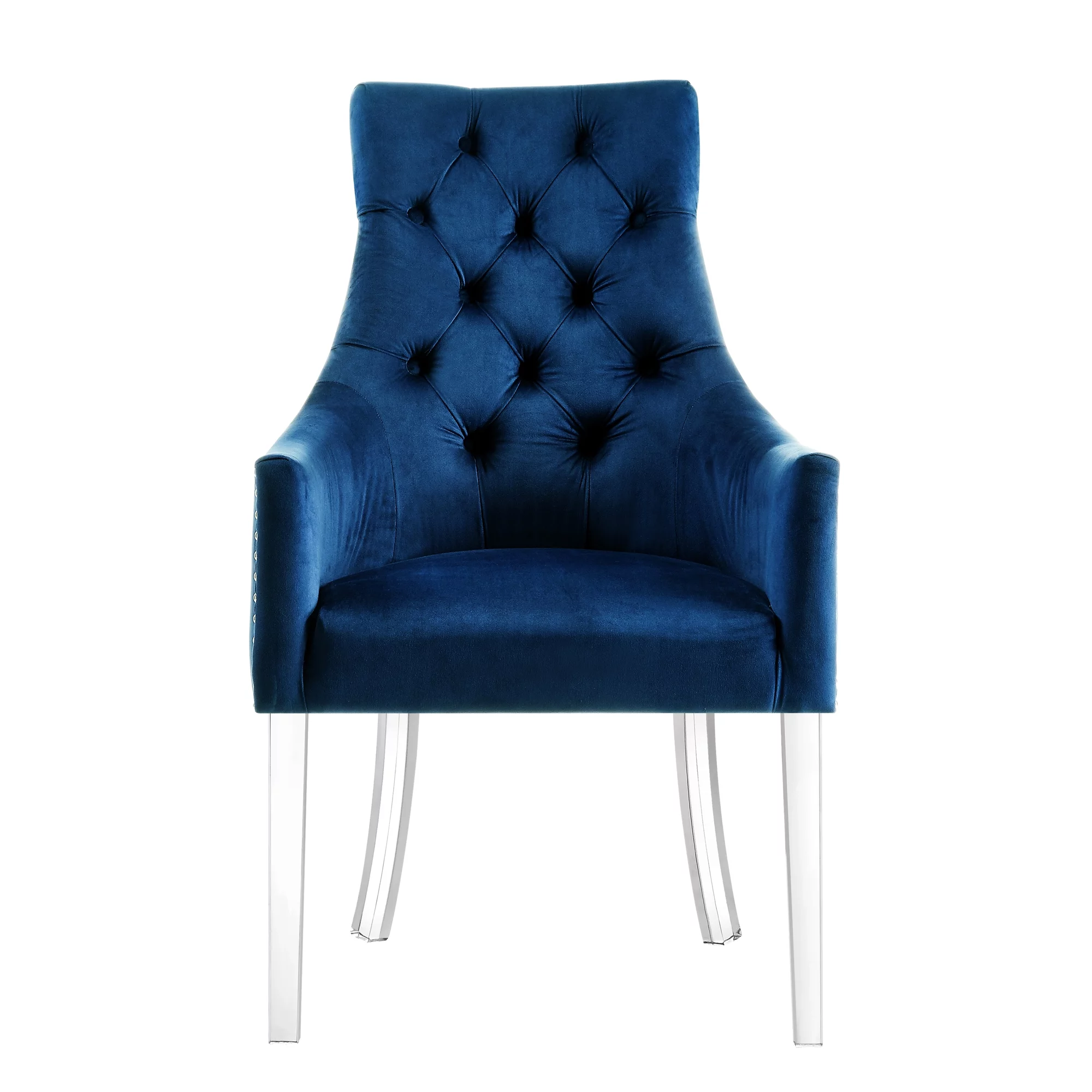 Inspired Home Gideon Velvet Dining Chairs Acrylic Leg Swoop Arm(Set of 2), Navy