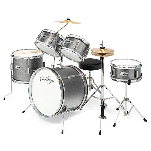 Ashthorpe 5-Piece Complete Junior Drum Set with Genuine Brass Cymbals - Advanced Beginner Kit with 16" Bass, Adjustable Throne, Cymbals, Hi-Hats