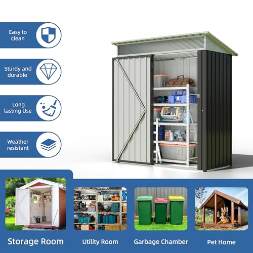 JYQAQA 5x3 FT Outdoor Garden Storage Shed, Waterproof Metal Garden Sheds with Window and Lockable Double Door