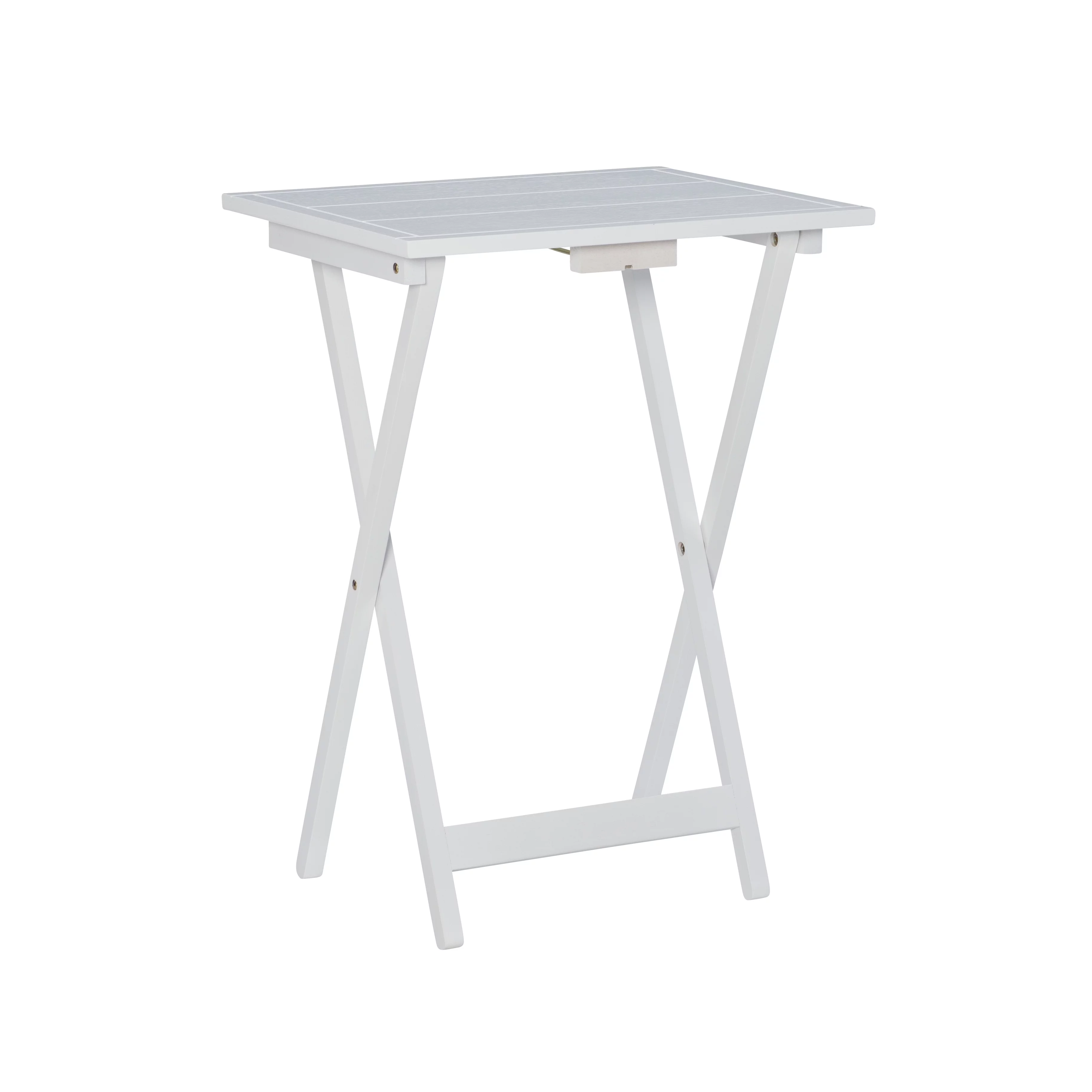 Lisbon Folding Tray Table Set with Stand, 5 Pieces, White