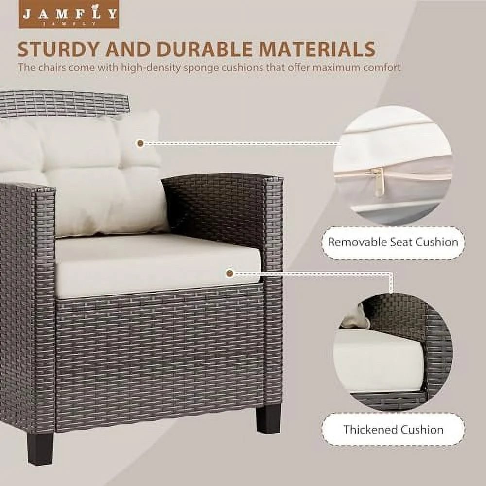 YPDCHB 3 Pieces Wicker Patio  Set Outdoor  Wicker Chairs Conversation Set Small Patio  for Apartment Balcony Bistro  Gray - Curated Treasures Market