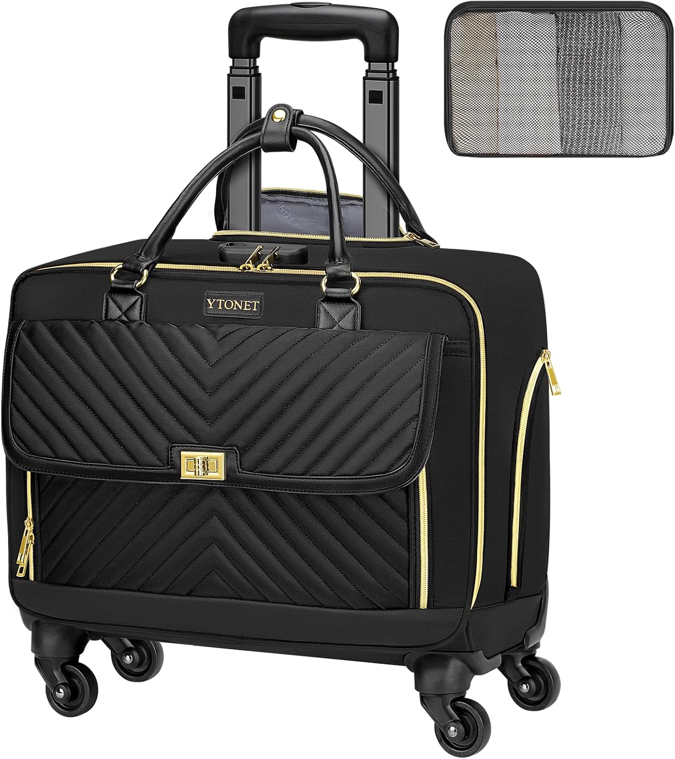 Ytonet Rolling Laptop Bag, Rolling Briefcase for Women with 4 Spinner Wheels, 17.3 Inch Rolling Computer Bag with Lock and Packing Cube