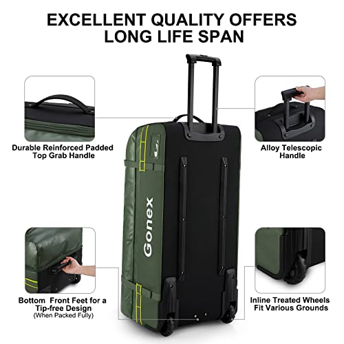 Gonex Rolling Duffle Bag with Wheels, 100L Water Repellent Large Wheeled Travel Duffel Luggage with Rollers 33 inch, Black