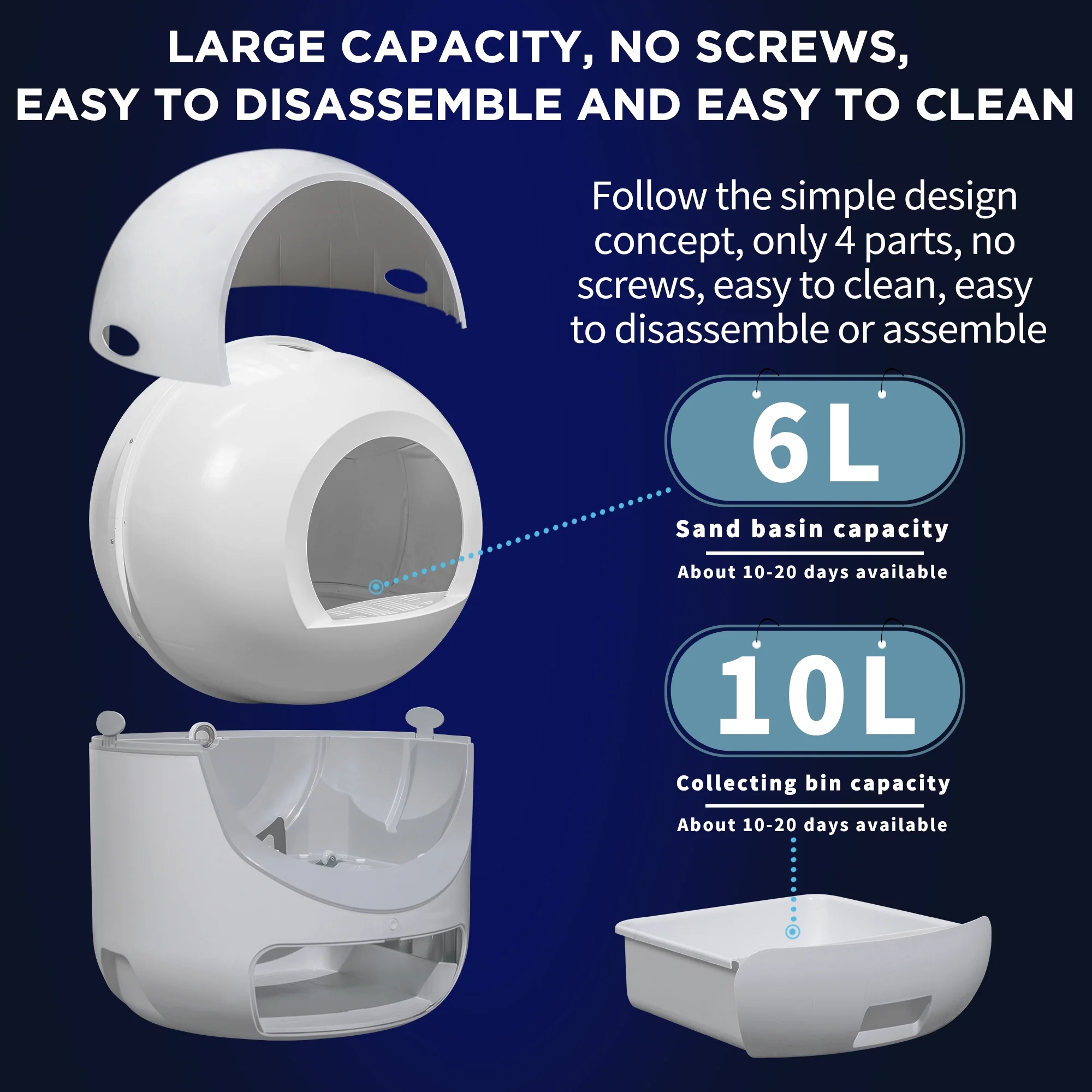 Self -Cleaning Cat Litter Box for Multiple Cats , Scooping Automatically , Suitable for all kinds of cat litter, Secure,Odor Removal , App Control