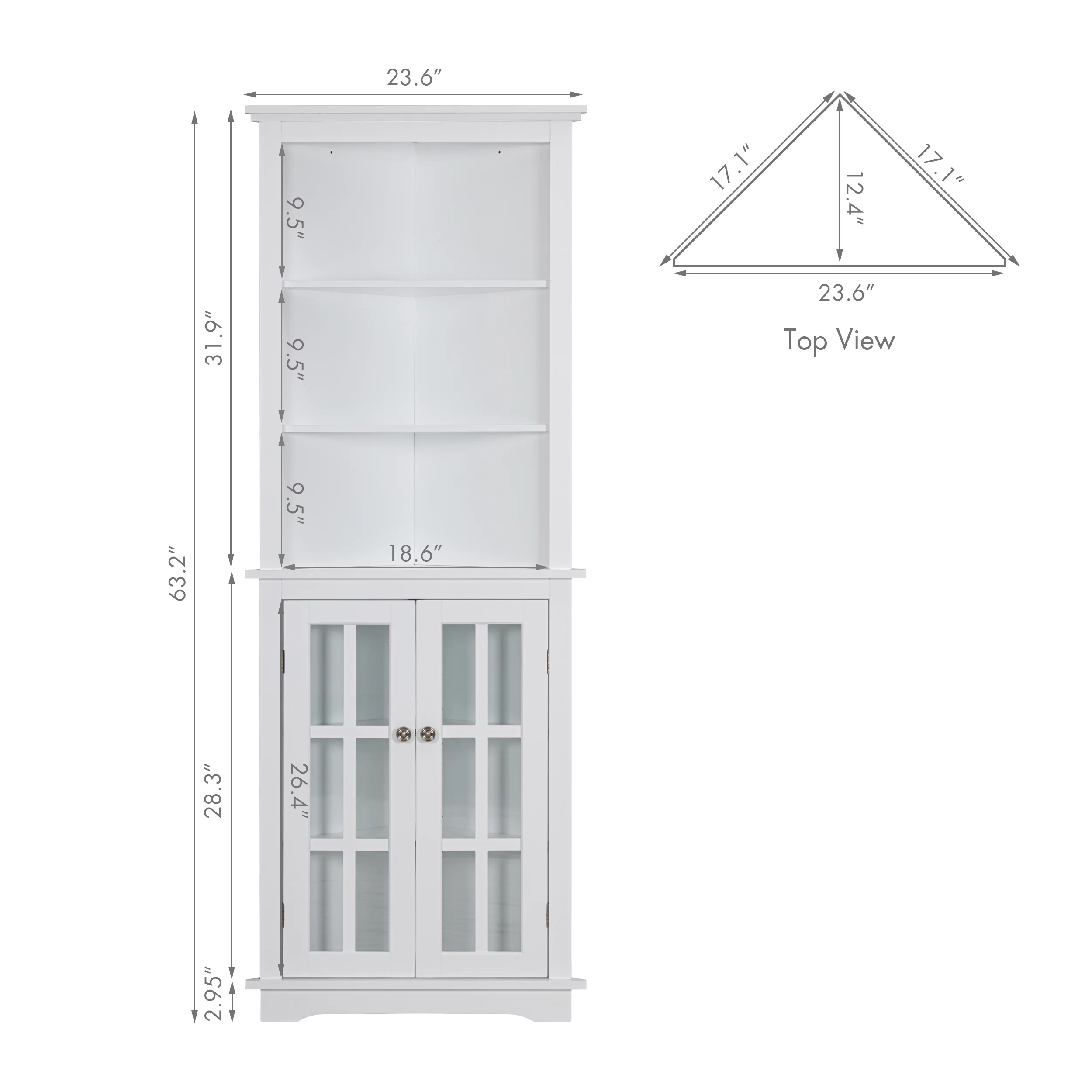 Spirich Home Bathroom Tall Corner Storage Cabinet, Floor Slim Display Storage Cabinet with Glass Doors and Adjustable Shelves for Bathroom, Kitchen