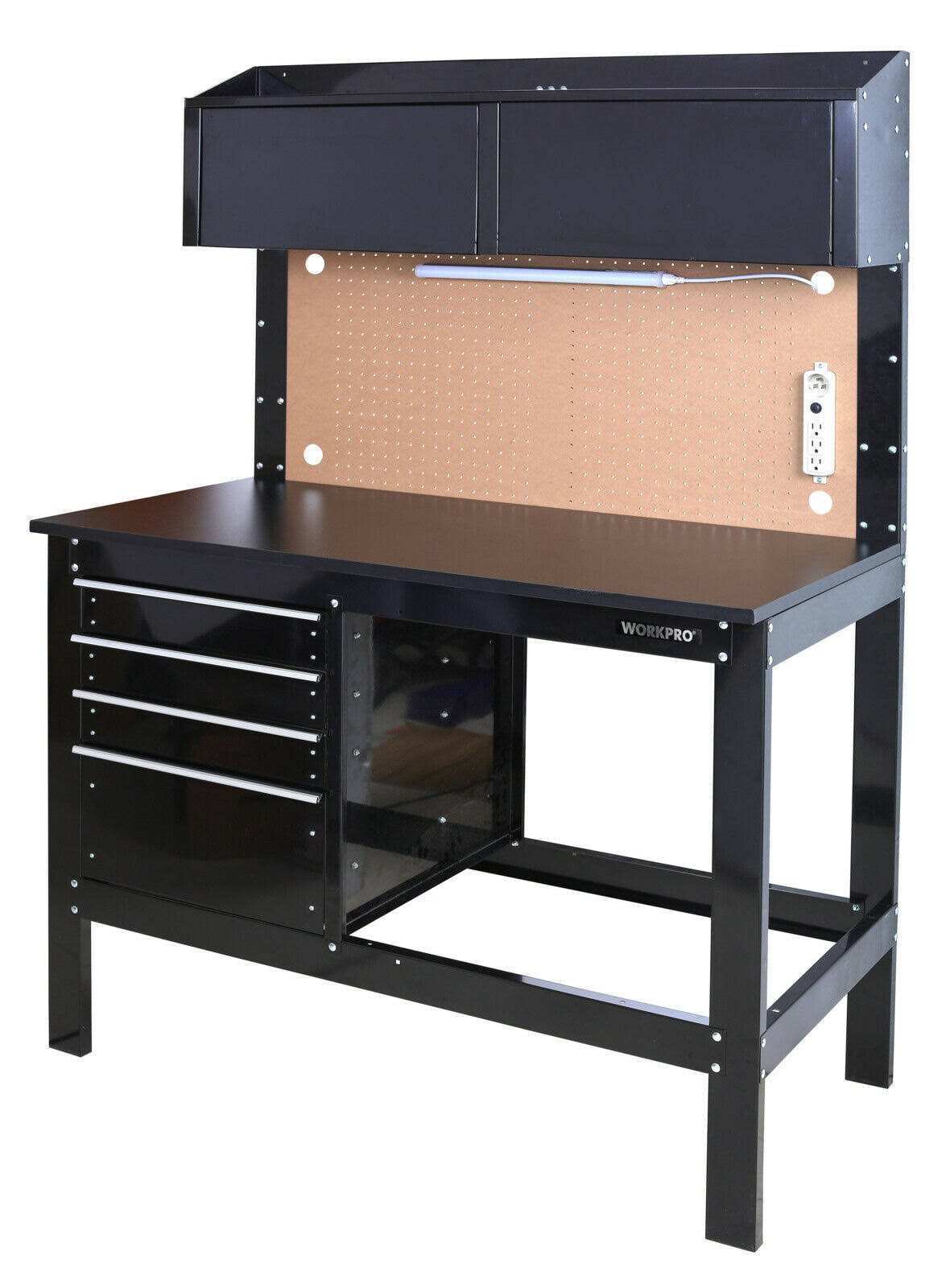 WorkPro 2-in-1 48in Workbench and Cabinet Combo with Work Light