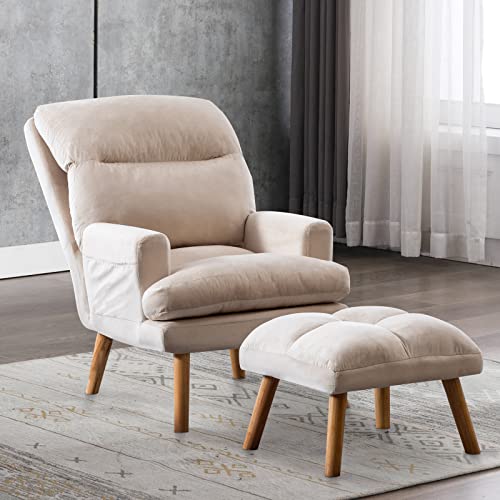INZOY Accent Chairs with Ottoman, Velvet Fabric Armchair with Ottoman for Bedroom Living Room
