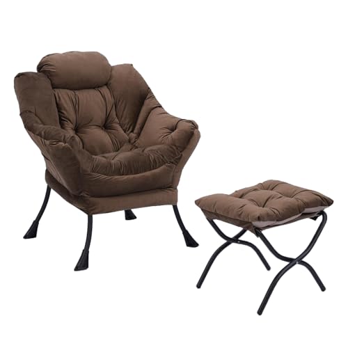 Lazy Chair with Ottoman, Accent Comfy Lounge Arm Chair and Folding Footrest Stool Set