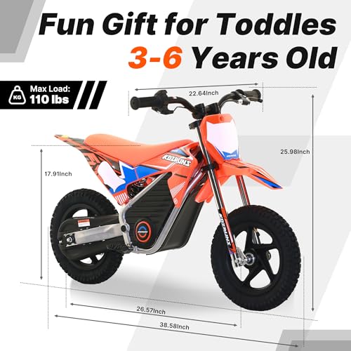 OLALA 36V Electric Dirt Bike for Kids Aged 4-8, Brushless 350W Racing Grade Electric Motorcycle, Up to 18.6MPH & 3 Speed Settings, Dual Disc Brakes