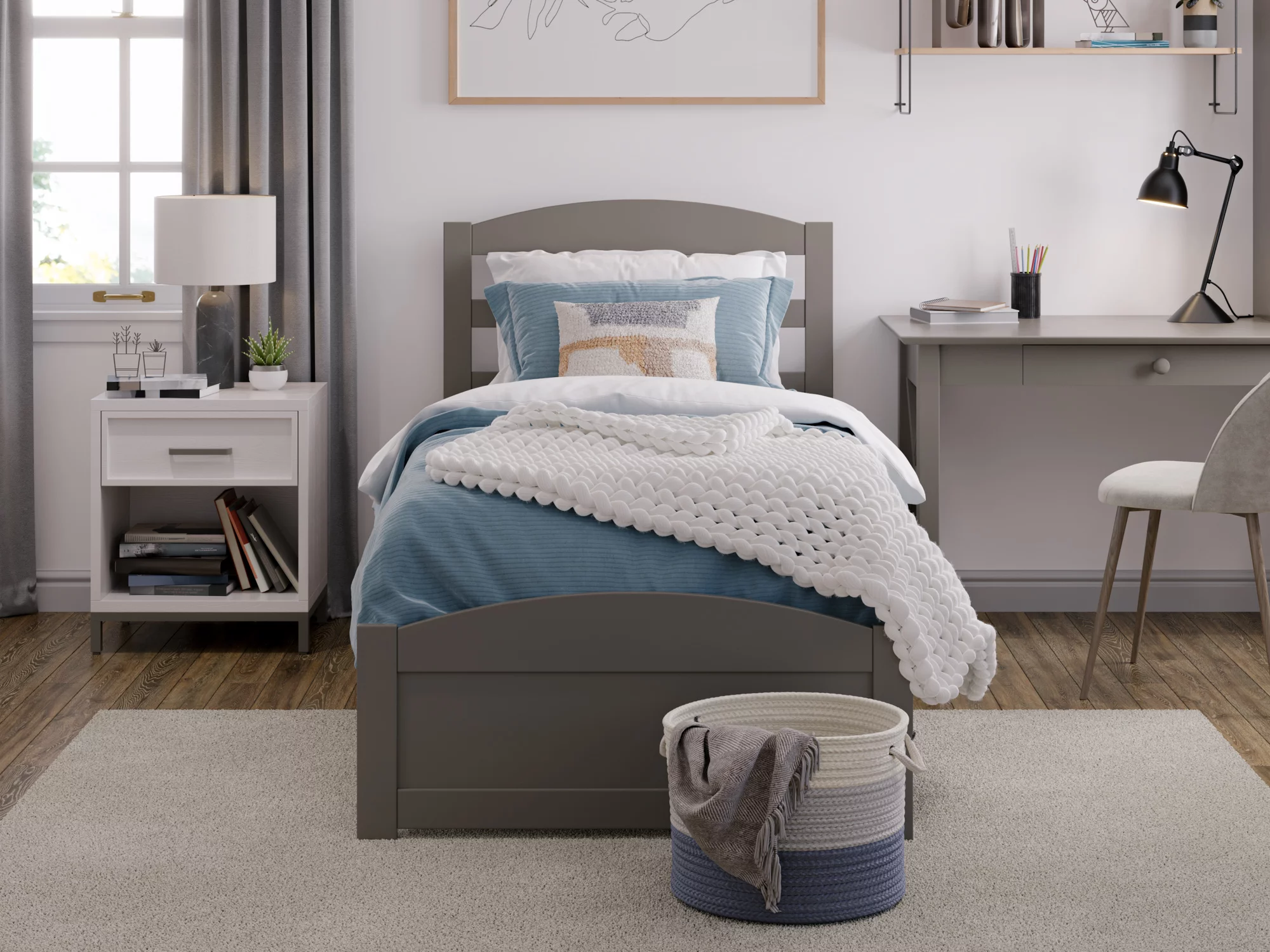 AFI Warren 14" Twin XL Wood Platform Bed Frame with Headboard and Footboard, Grey