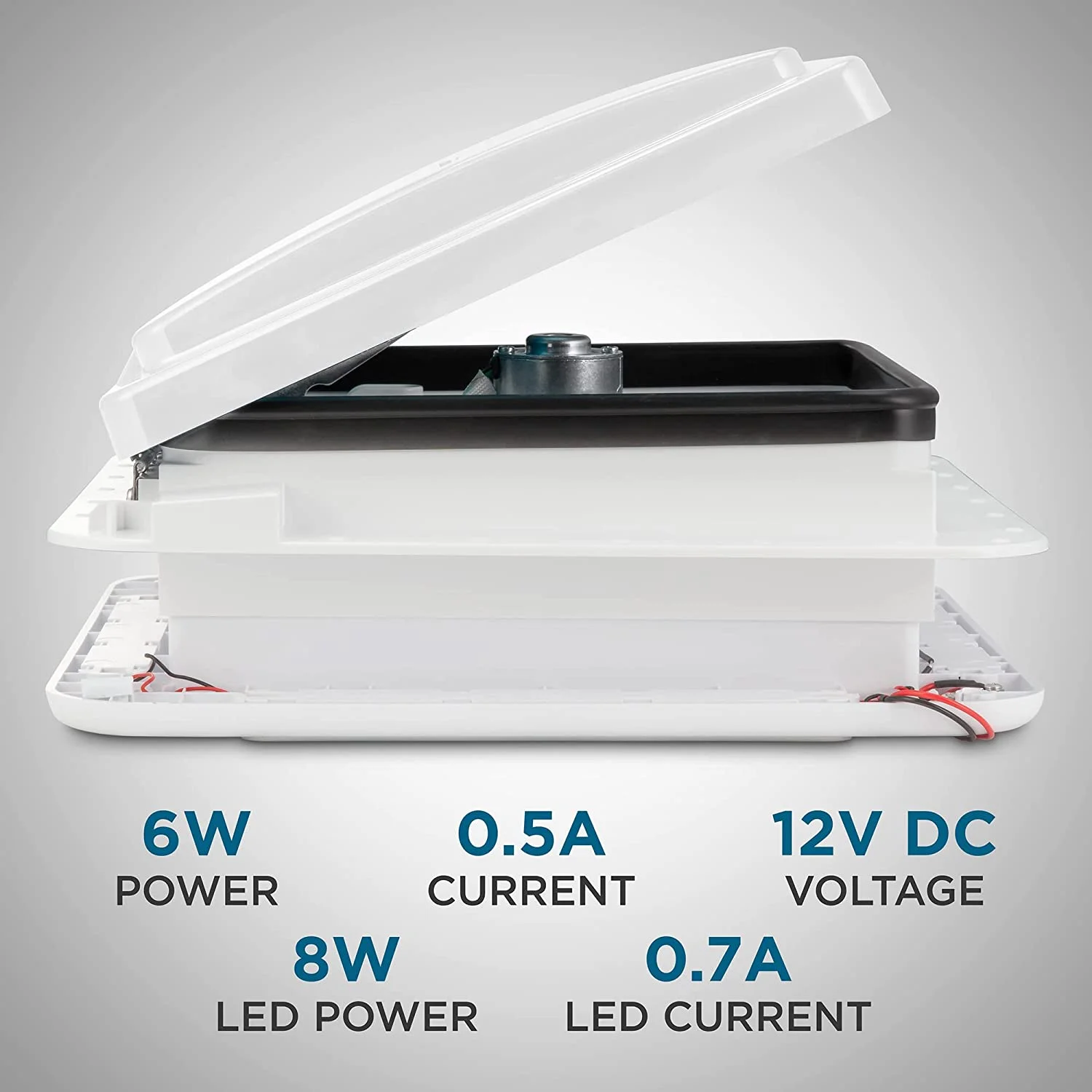 Hike Crew 11” RV Roof Vent Fan with LED Light | 12V Motorhome Vent Fan | Intake & Exhaust, Manual Open/Close & White Lid | Includes Screws & Garnish
