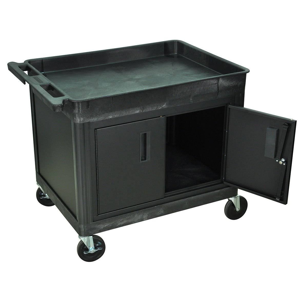 Luxor TC12C-B Tub Top Shelf Utility Cart with Cabinet
