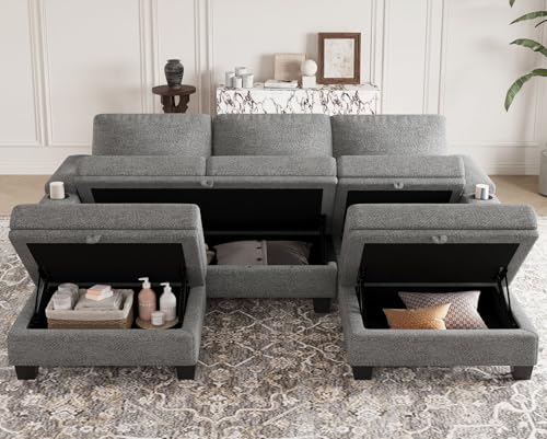 Belffin Modular Sectional Sofa Couch with Storage U Shape Convertible Corner Couches for Living Room Dark Grey Couch