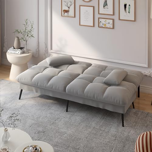 COMHOMA Convertible Futon Sofa Bed, 68″Fabric Futon Couch with Adjustable Backrest, Folding Futon Sleeper Recliner for Living Room Furniture (Black)