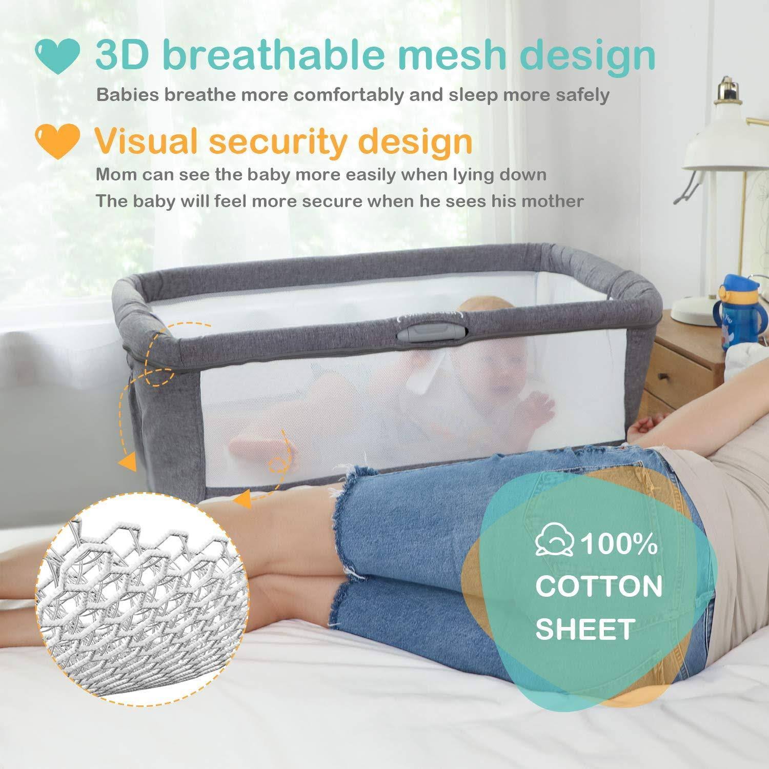 Angelbliss Beside Me Dreamer 3-in-1 Baby Bassinet u0026 Bedside Sleeper with Cradle Mode,Portable Co-Sleeping Crib with 10 Heigh