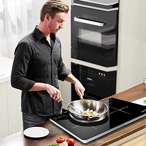 AMZCHEF Double Induction Cooktop 2 Burners Electric Cooker, Independent Control,10 Temperature/Power Levels