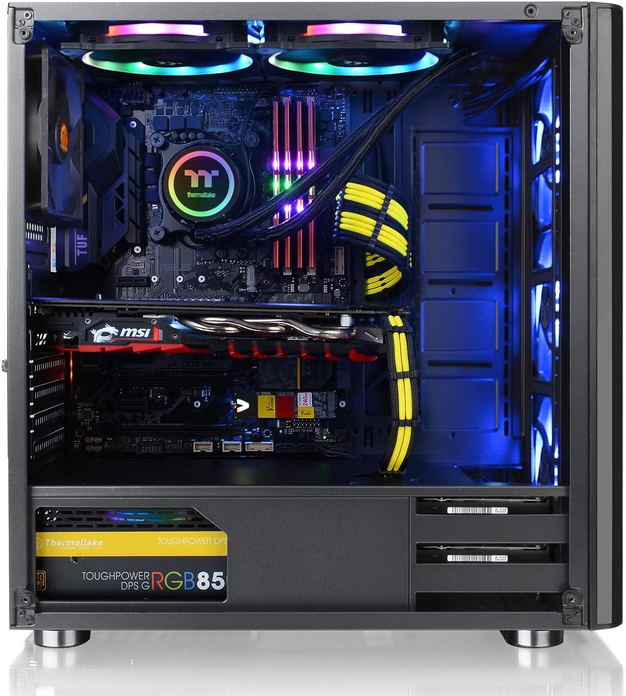 Thermaltake V200 Tempered Glass RGB Edition 12V MB Sync Capable ATX Mid-Tower Chassis with 3 120mm 12V RGB Fan + 1 Black 120mm Rear Fan Pre-Installed