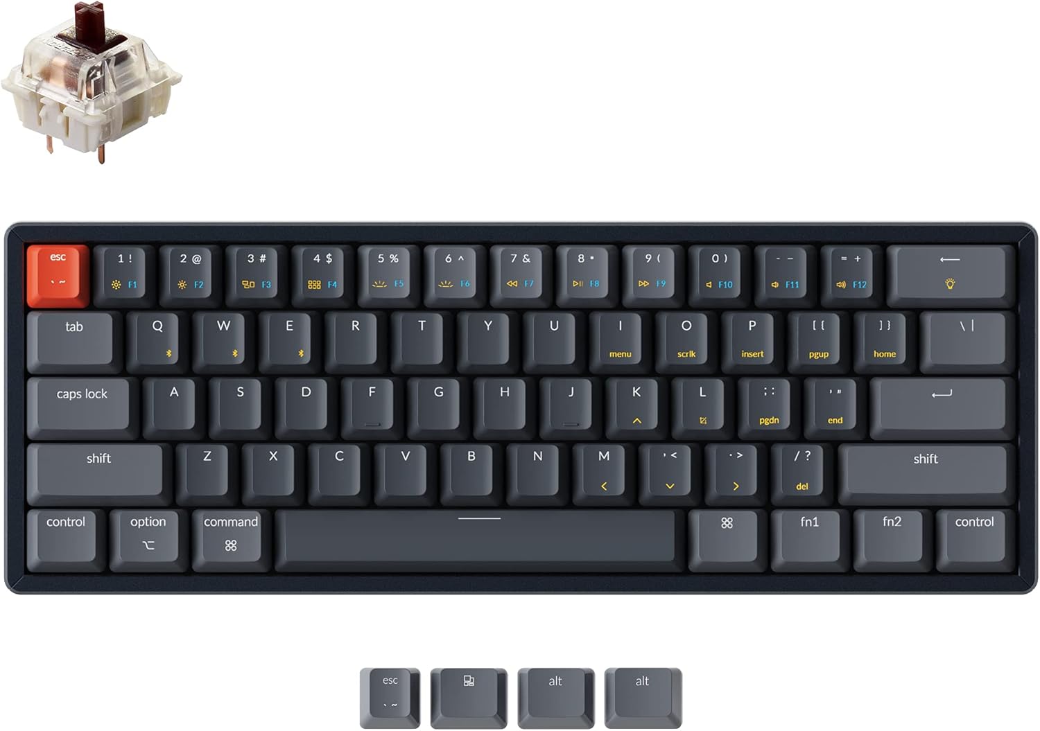Keychron K12 60% Layout Bluetooth Wireless/USB Wired Mechanical Keyboard with Gateron G Pro Brown Switch/RGB Backlit/N-Key Rollover/Aluminum Frame