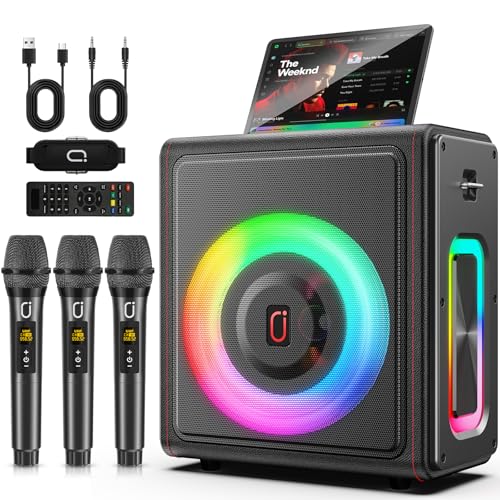 Karaoke Machine, Portable Bluetooth 5.3 Speaker with 2 Wireless Microphones for Adults, PA System with Pitch Correction & Echo Adjustment