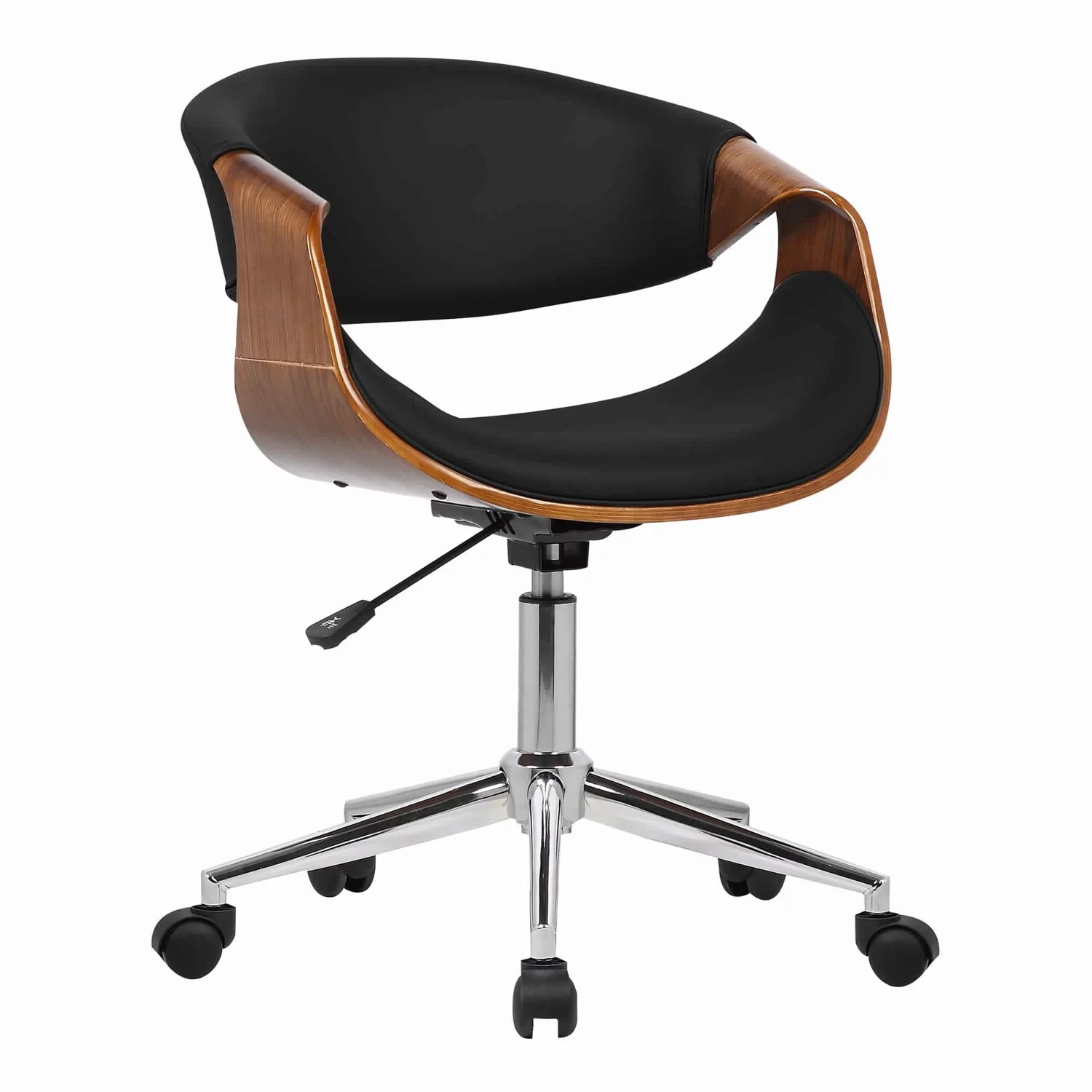 Benjara Curved Leatherette Wooden Frame Adjustable Office Chair, Brown and Black