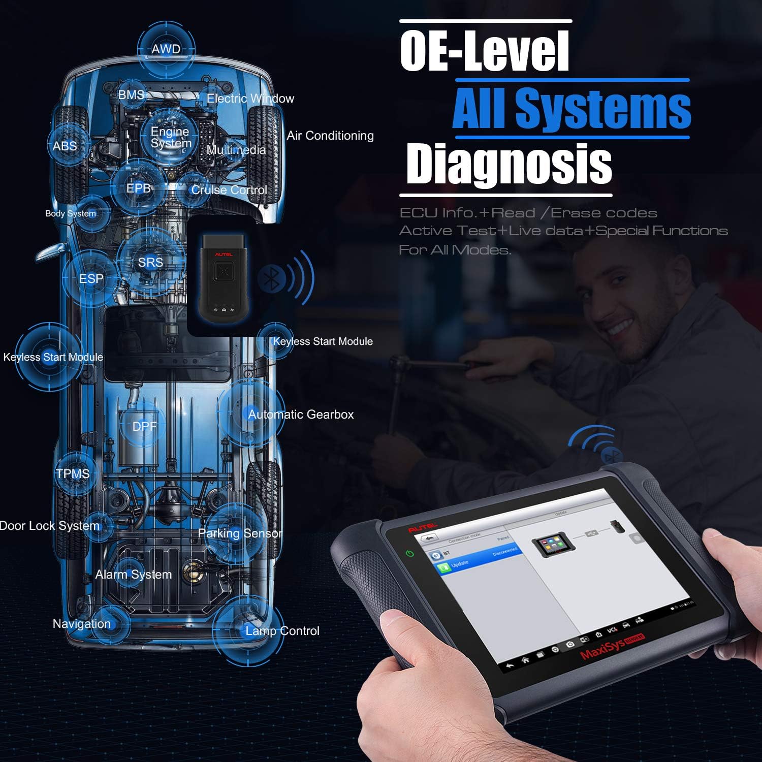 Autel Scanner MaxiSys MS906BT, 2022 Newest Automotive Scan Tool, US Version of MaxiCOM MK906BT, Upgraded of MS906 DS808 MP808, ECU Coding