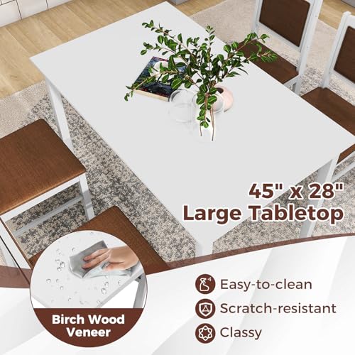 GOFLAME 5-Piece Dining Table Set for 4, Rectangular Kitchen Table & 4 Chairs with Solid Wood Legs, Padded Seat & Backrest
