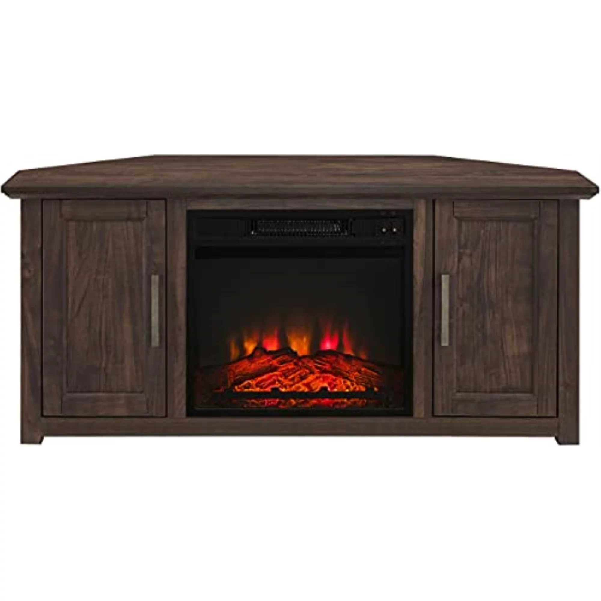 Crosley Furniture Camden 48"Wood Corner TV Stand with Fireplace in Dark Walnut